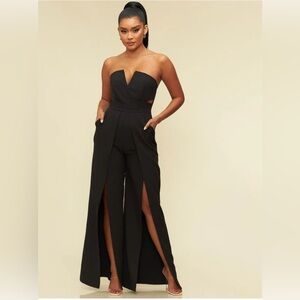 Elegant Strapless Cut Out Black Jumpsuit. Size Large